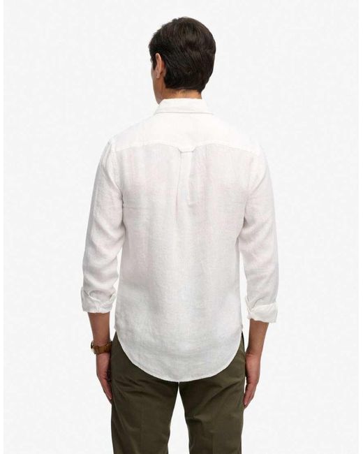 Superdry White Riviera Long Sleeve Linen Shirt for men