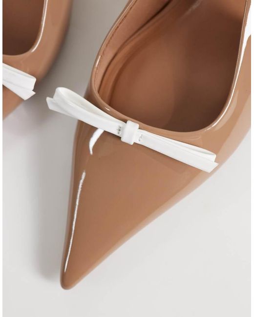 ASOS White Skippy Bow Detail Slingback Kitten Heel Shoes