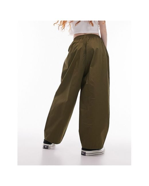 TOPSHOP Green Pull On Pleated Balloon Trouser Khaki