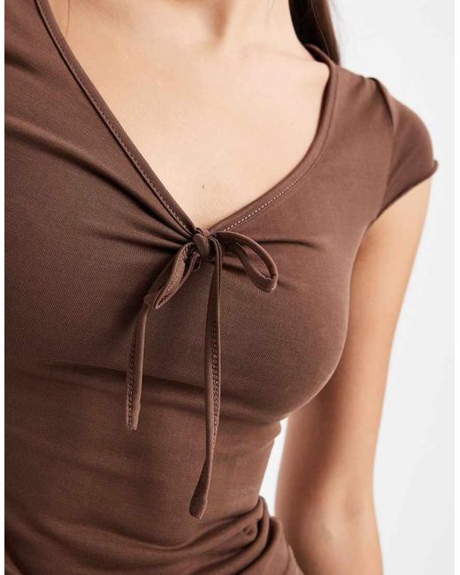 Motel Black Saiba Cap Sleeve Top With Tie Detail