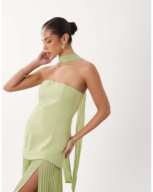 Gina Tricot Green Dropped Waist Scarf Maxi Dress
