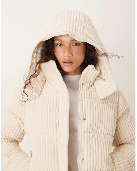 Brave Soul Blue Jumbo Cord Hooded Puffer Jacket