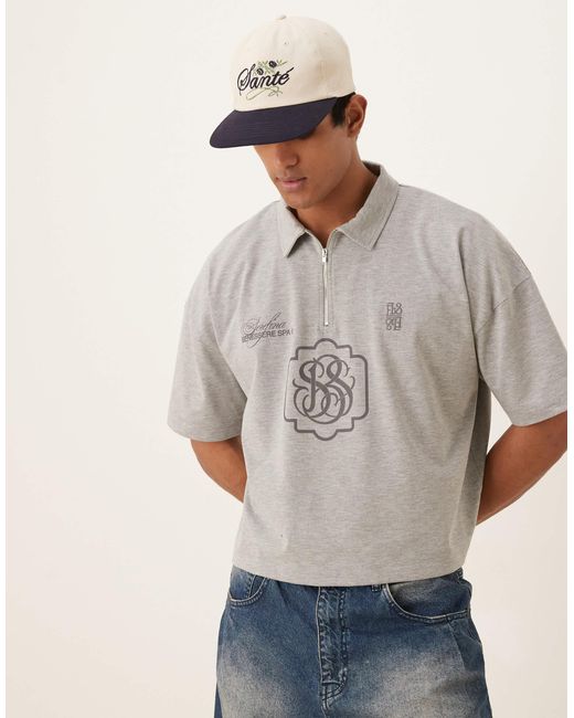 ASOS – schweres cropped oversize-polohemd in Gray für Herren