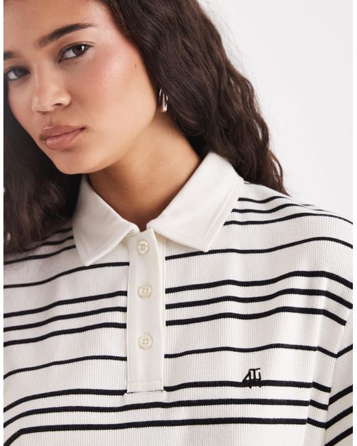 T-shirt style rugby en coton à rayures avec logo brodé - crème 4th & Reckless en coloris White