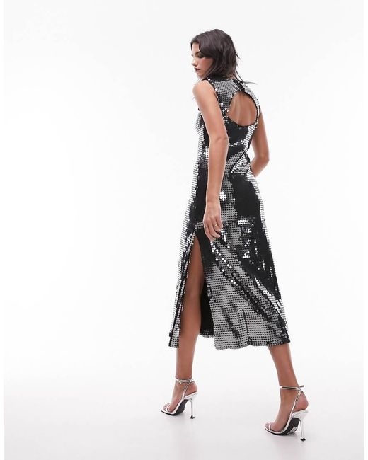 TOPSHOP Gray Disco Sequin Midi Dress