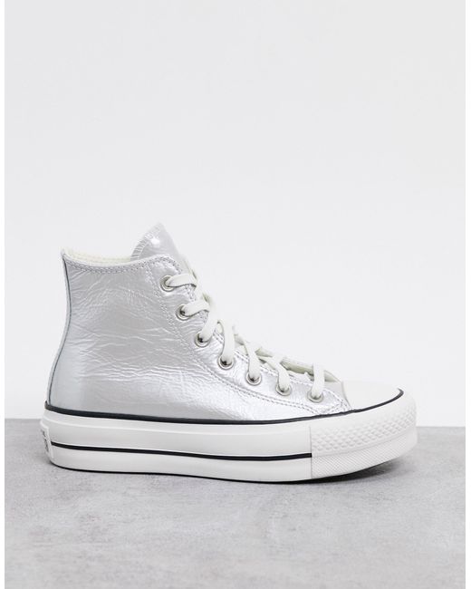 silver converse platform