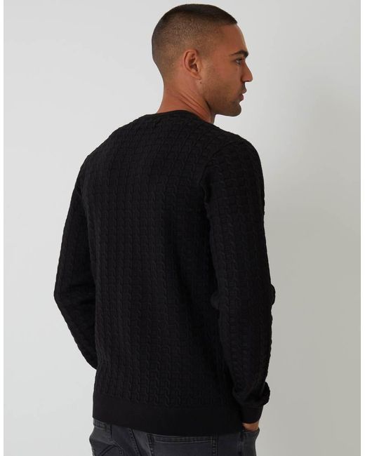 Threadbare Black Cable Knit Crew Neck Jumper for men