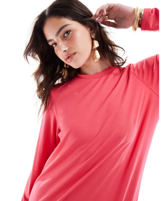 ASOS Red Long Sleeve Maxi T-shirt Dress