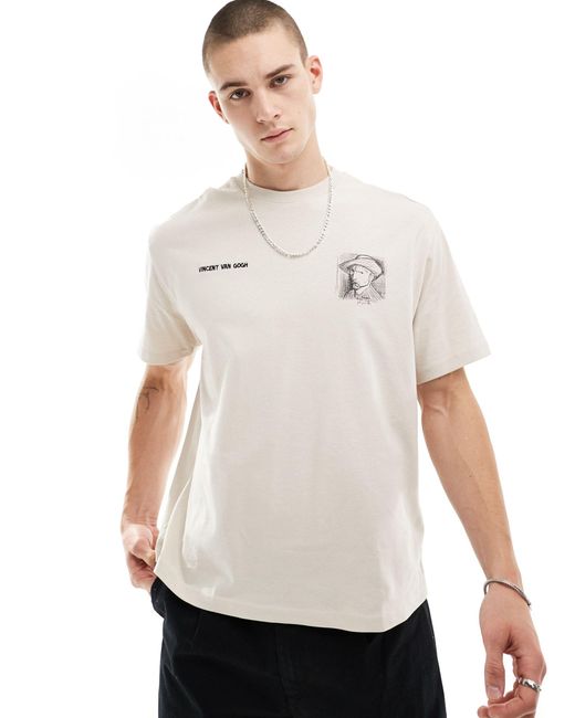 T-shirt coupe carrée à imprimé van gogh - beige Bershka pour homme en coloris Gray