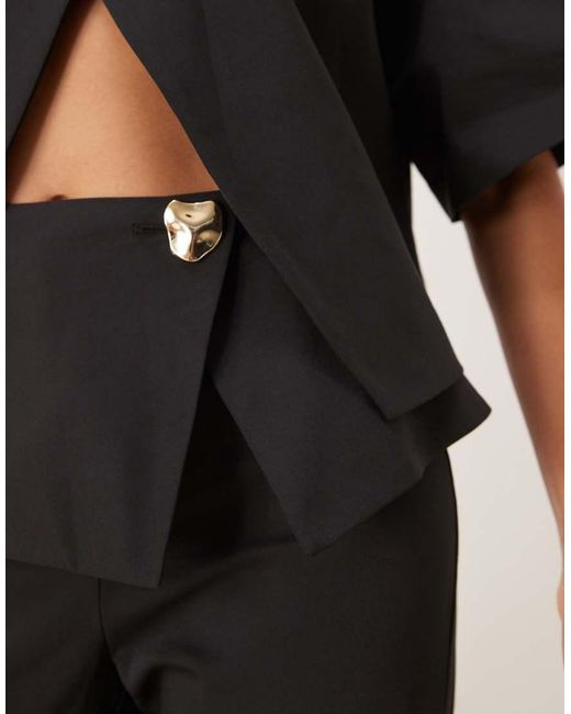 ASOS Black Tailored Fold Over Gold Button Straight Leg Pants