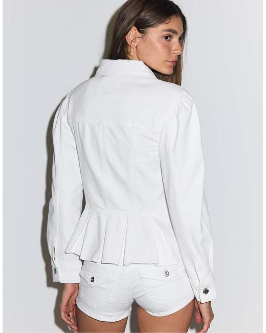 Stradivarius White Peplum Denim Jacket