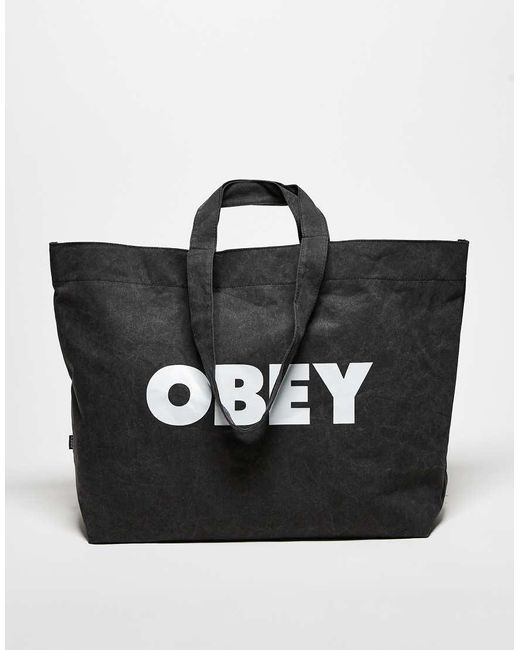 Obey Black Pigment Dyed Tote Graphic Logo Tote Bag