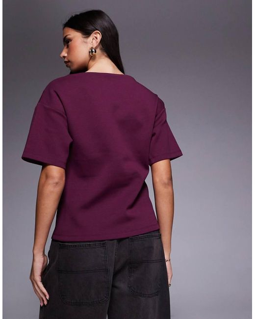ASOS Purple Boat Neck Half Sleeve Fitted Top