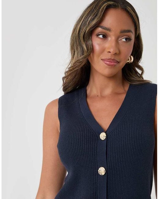Threadbare Blue Ribbed Longline Waistcoat