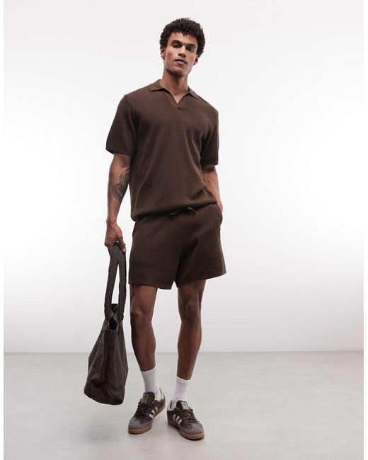 ASOS Brown Knitted Airtex Shorts for men