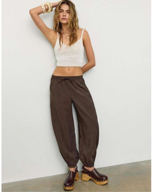 Stradivarius Brown Knit Tape Top