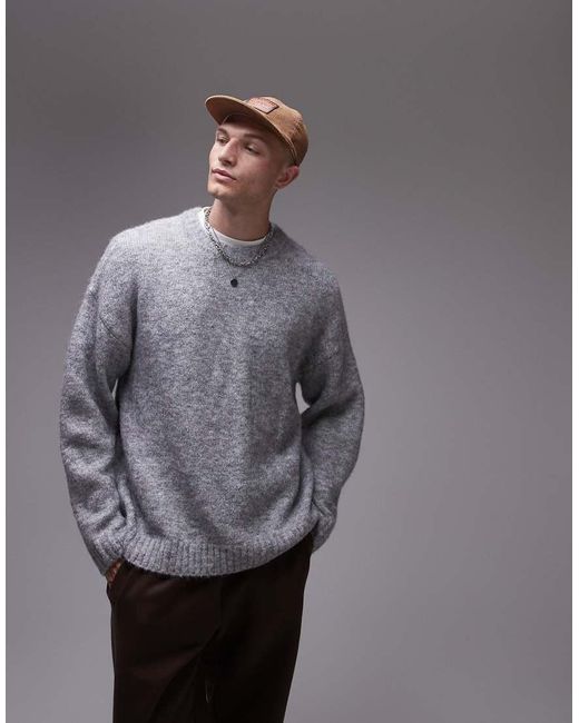 Topman Gray Relaxed Fit Jumper for men