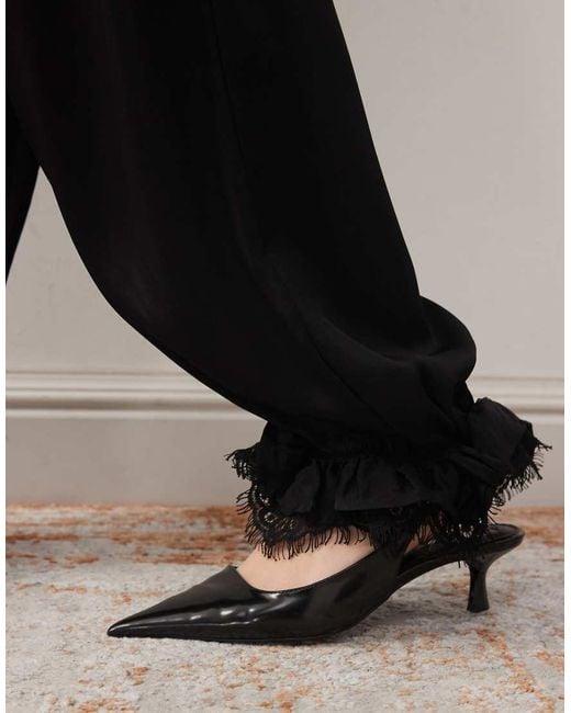 Reclaimed (vintage) Black Bubble Hem Satin Trouser With Lace Trim