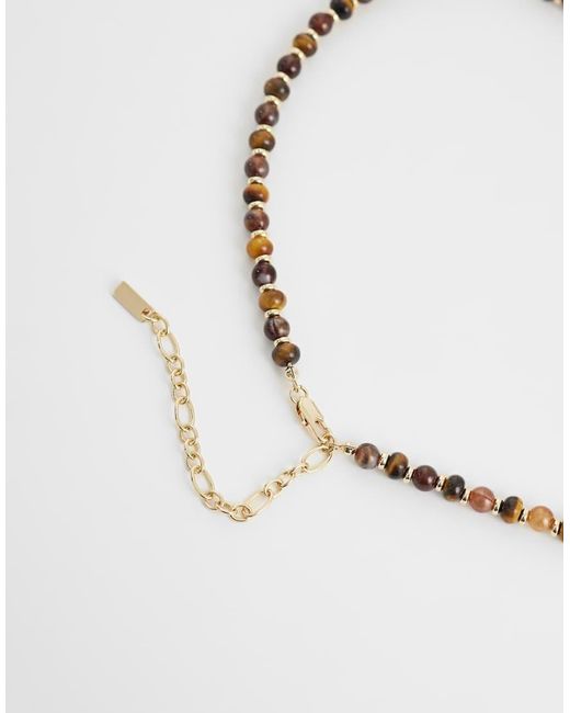 ASOS Brown Semi-precious Tigers Eye Beaded Necklace for men