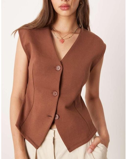 ASOS Natural Interlock V Neck Button Through