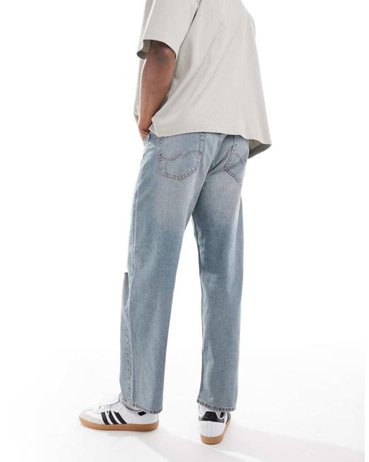 Jack & Jones Blue Alex baggy Jeans With Knee Rip for men
