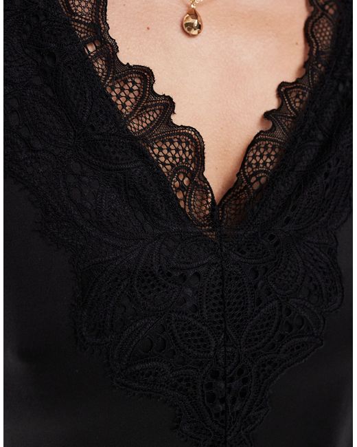 Y.A.S Black V Neck Lace Detail Vest Top
