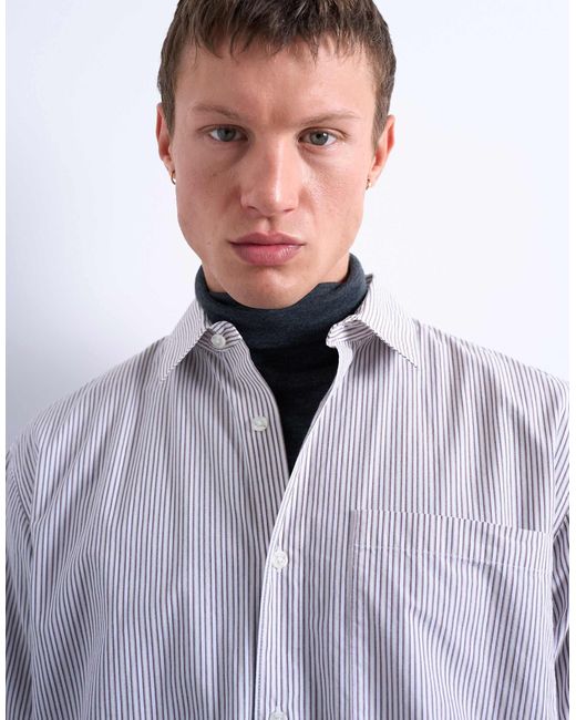 Topman White Relaxed Fit Stripe Shirt for men