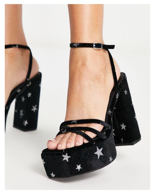 Nate - sandales à imprimé étoiles avec talon carré et semelle plateforme ASOS en coloris Black