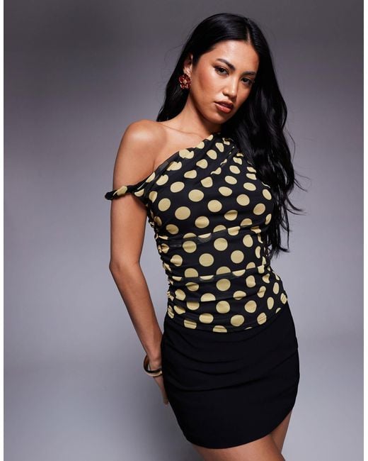 Kaiia Black Exclusive Double Layered Slinky Mesh Twist Off Shoulder Top