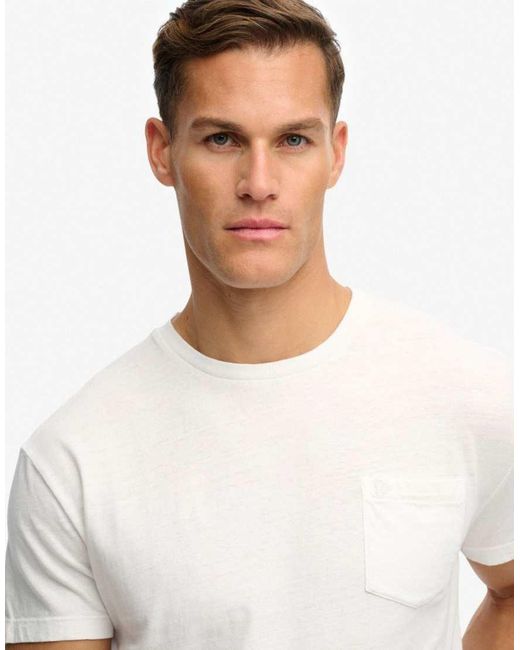 Superdry White Classic Cotton Linen Pocket T-Shirt for men