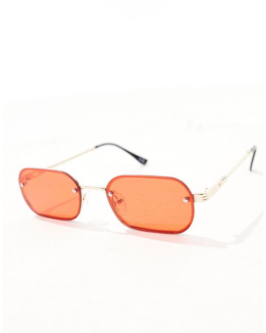 ASOS Red Angled Rectangle Sunglasses With Lens for men