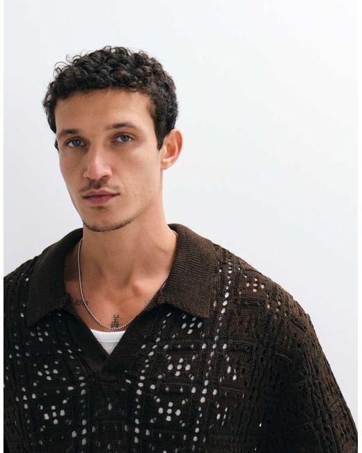 Reclaimed Vintage Black Crochet Knit Shirt for men