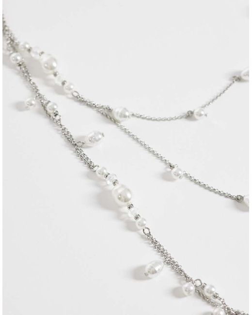 Reclaimed Vintage White Long Line Layered Pearl Necklace