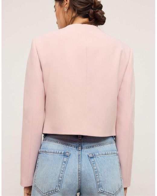 Stradivarius Pink Cropped Round Neck Blazer