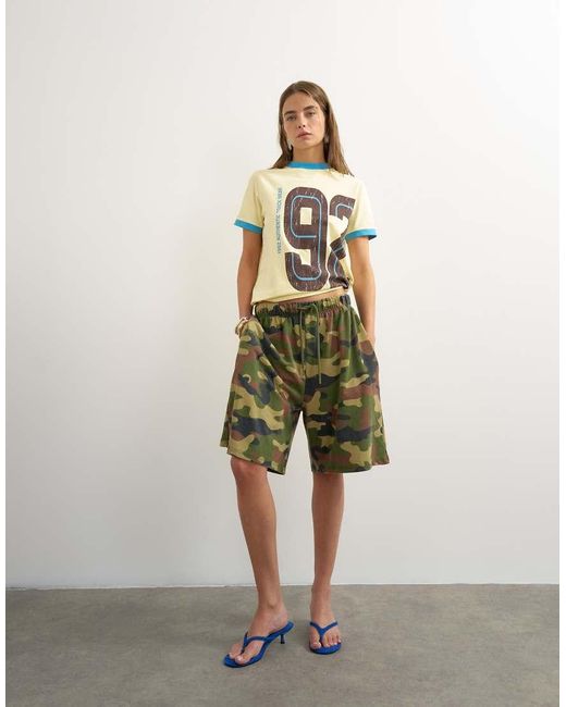 TOPSHOP Green Graphic Colour Block Cuff Tee