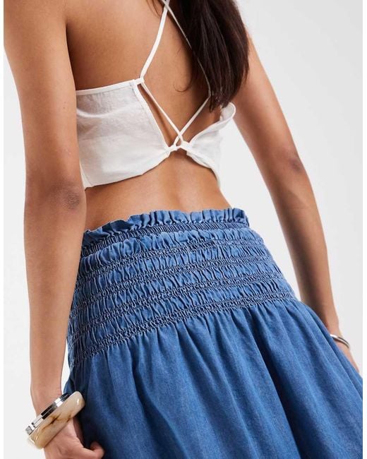 ONLY Blue Chambray Pleated Midi Skirt