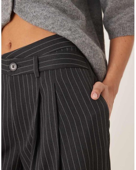 ASOS Natural Tailoring Low Rise Wide Leg Trousers With Asymmetric Waistband