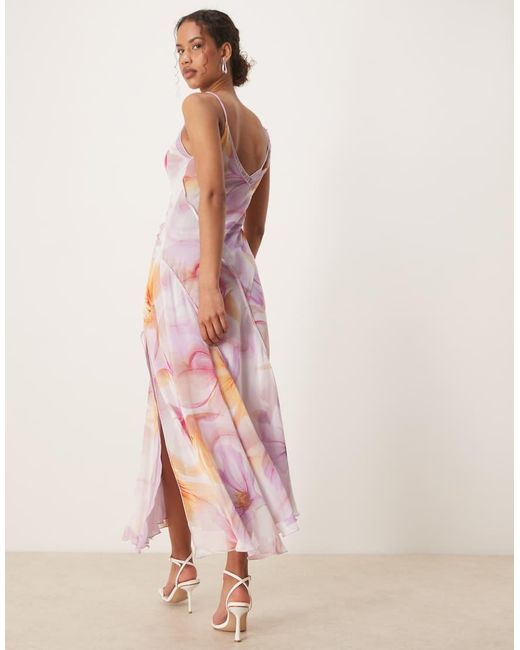 Vestito Sottoveste Lungo Con Scollo Rotondo E Stampa A Fiori Sfocati di Mango in Pink