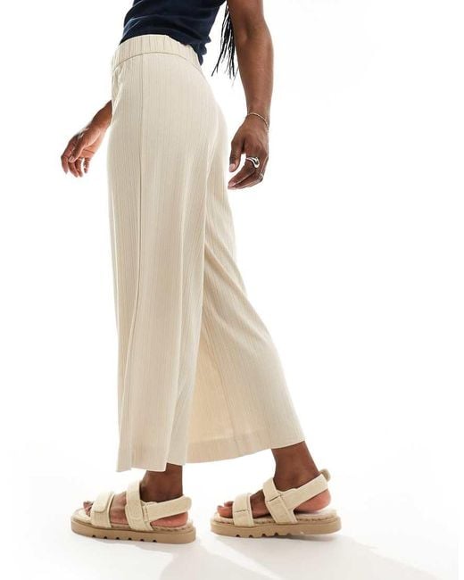 Monki Cilla Rib Jersey Cropped Wide Leg Trousers in Blue | Lyst UK