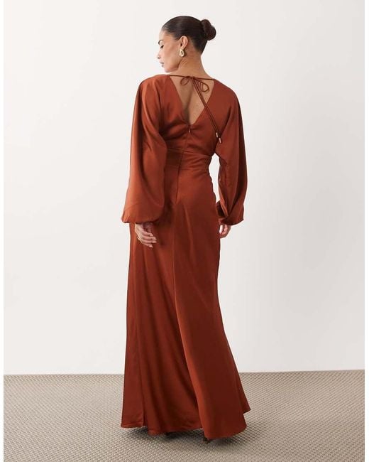 Forever New Red Forever New Satin V Neck Batwing Slit Front Maxi Dress