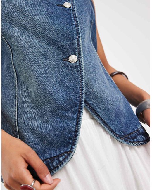 Free People Blue Maris Denim Asymmetric Vest Top