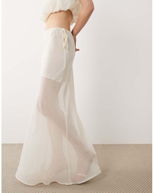 SNDY'S Natural Chiffon Contrast Sheer Tie Side Maxi Skirt Co-ord