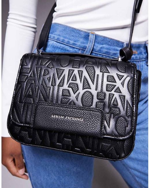 ARMANI EXCHANGE White All Over Logo Crossbody Bag