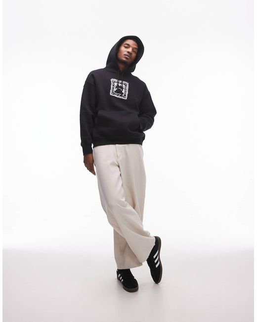Topman Blue Oversized Fit Hoodie With Frayed Patch Embroidery for men