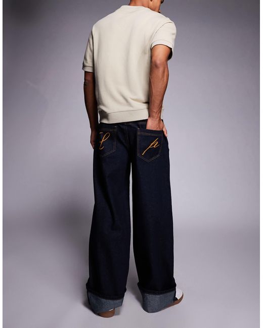 Liquor N Poker Multicolor Cinch Midrise Turn-up baggy Denim Jeans With Contrast Stitching for men