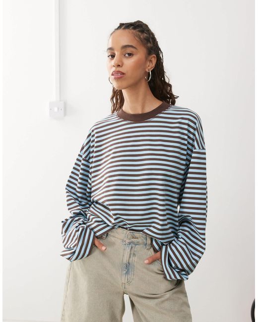 Lioness Blue – bloom – langärmliges, kastiges t-shirt mit streifen