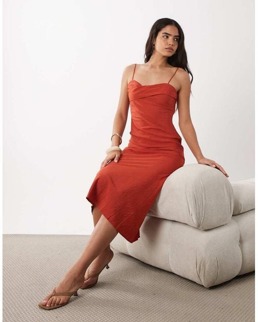 Mango Red Sleeveless Wrap Detail Midi Dress With Open Back Detail