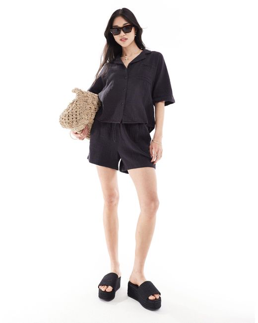 ONLY Black Cheesecloth Shorts Co-ord