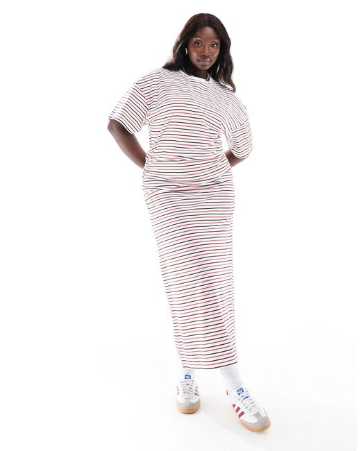Asos design curve - robe mi-longue à rayures avec col ras ASOS en coloris White