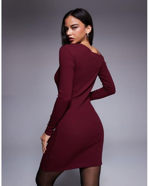 ASOS Purple Ribbed Long Sleeve Split Front Mini Dress